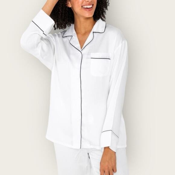 NWT | Ettitude | Sateen Long Sleeve PJ Shirt | Cloud | Large - Picture 1 of 16